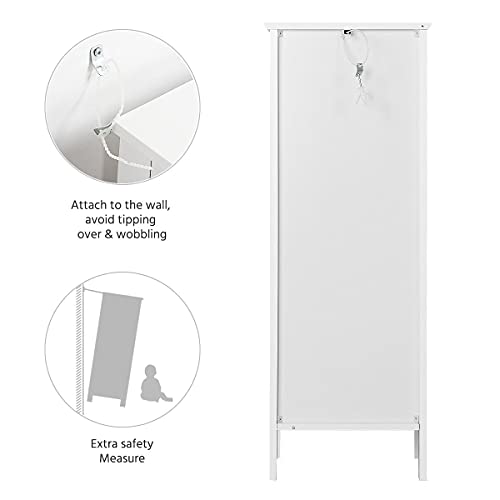Slim White Bathroom Floor Cabinet with Storage Shelves