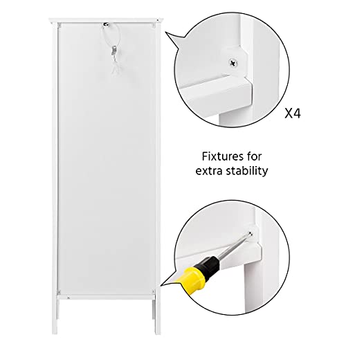 Slim White Bathroom Floor Cabinet with Storage Shelves
