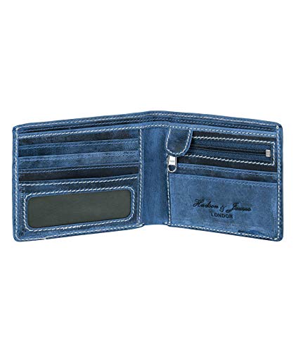 Hudson & James Distressed Leather Men's Wallet - Blue