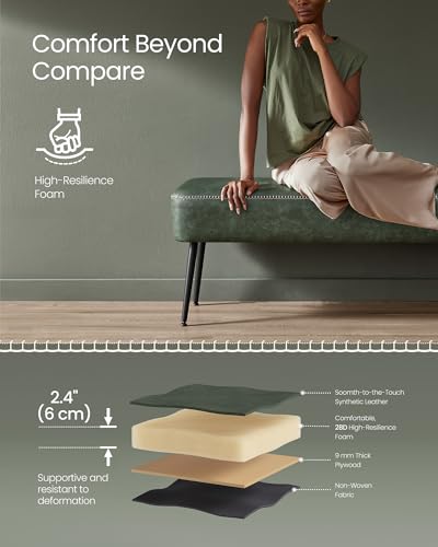 Mid-Century Modern Green Ottoman Bench, 300 kg Capacity