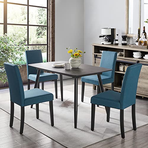 Blue Fabric Upholstered Dining Chairs Set of 4
