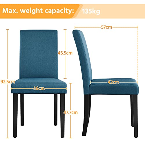 Blue Fabric Upholstered Dining Chairs Set of 4