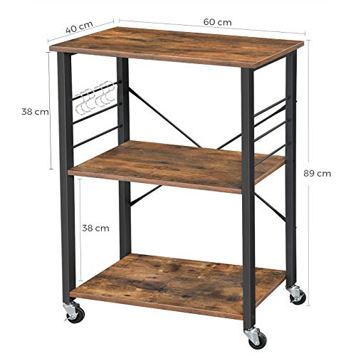 VASAGLE Rustic Kitchen Serving Trolley on Wheels