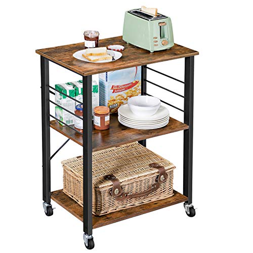 VASAGLE Rustic Kitchen Serving Trolley on Wheels