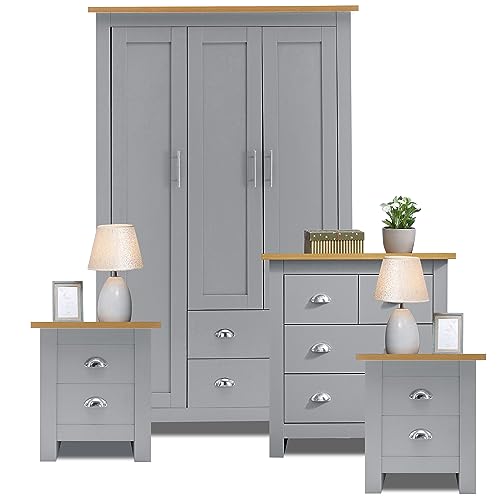 4-Piece Grey & Oak Bedroom Storage Set