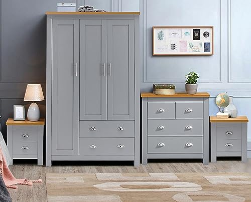 4-Piece Grey & Oak Bedroom Storage Set
