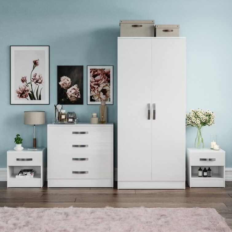 High Gloss 4 Piece Bedroom Furniture Set - White