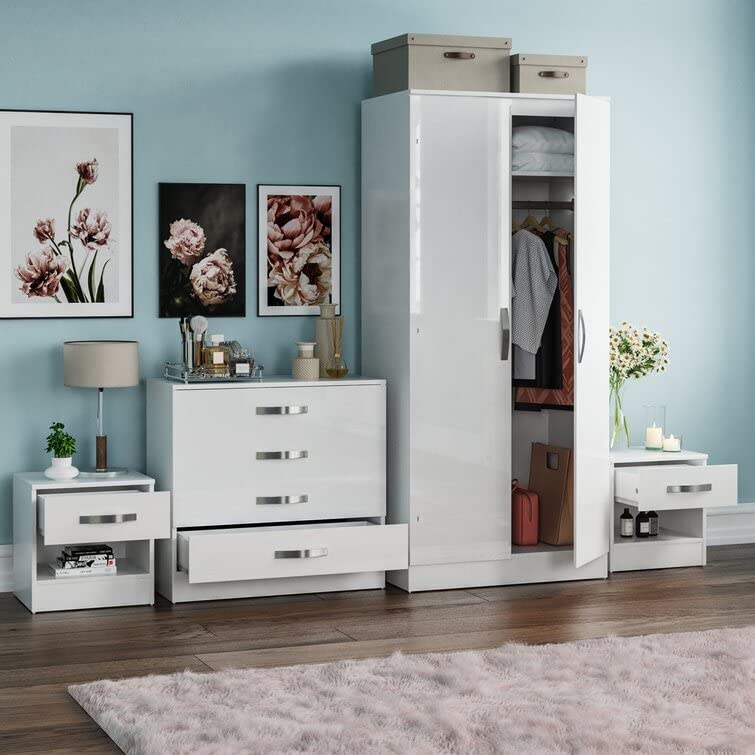 High Gloss 4 Piece Bedroom Furniture Set - White