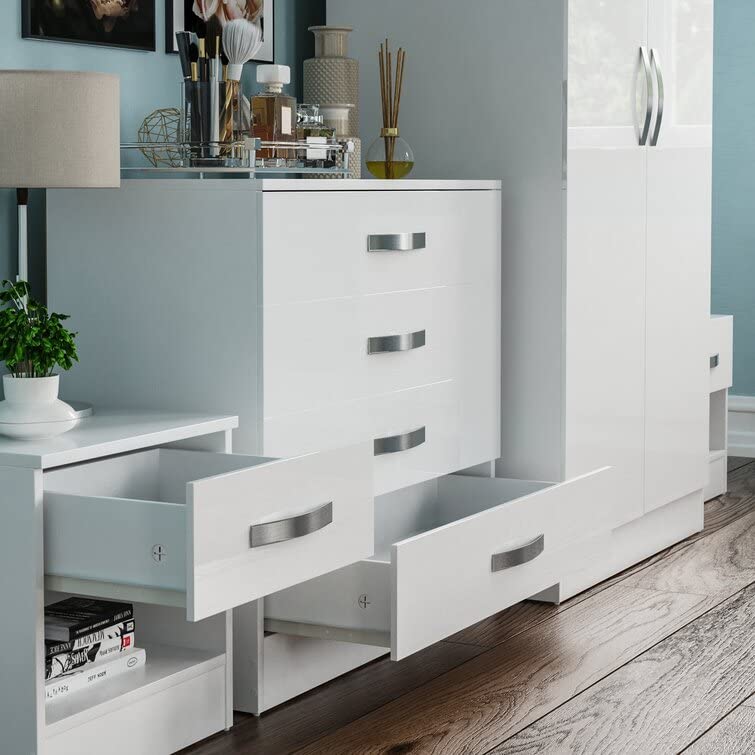 High Gloss 4 Piece Bedroom Furniture Set - White