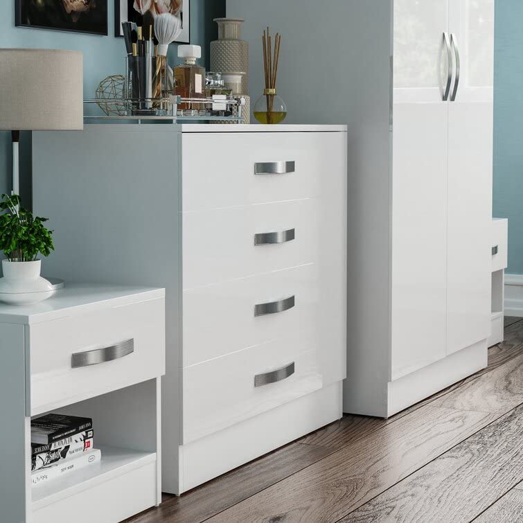 High Gloss 4 Piece Bedroom Furniture Set - White