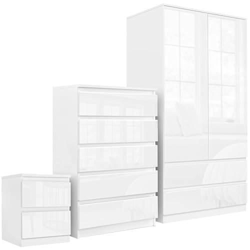 Glossy White 3-Piece Bedroom Furniture Set