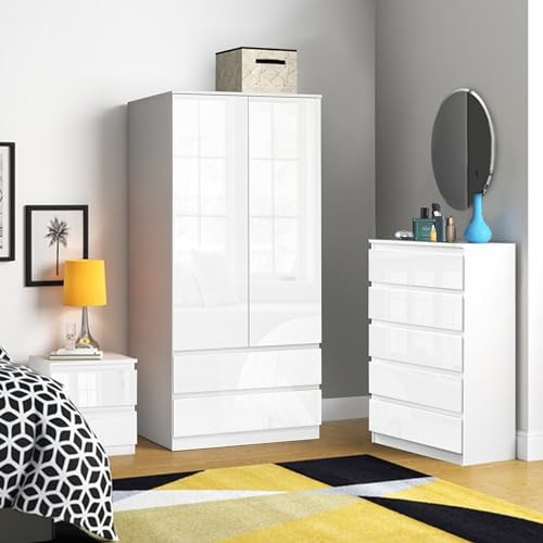 Glossy White 3-Piece Bedroom Furniture Set