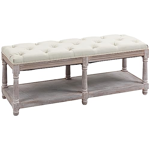 HOMCOM Vintage 2-Tier Storage Bench in Cream