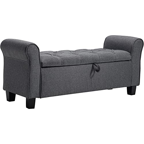 Inmozata Grey Linen Storage Bench for Home