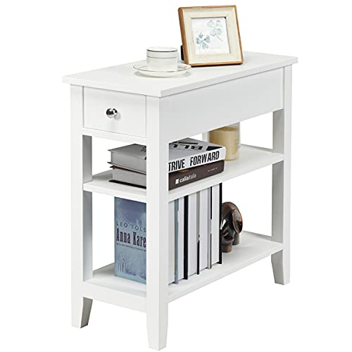 COSTWAY Narrow Nightstand with Drawer and Shelf