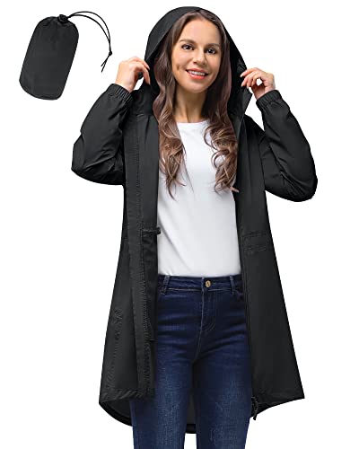 Lightweight Women's Waterproof Rain Jacket – Black XL