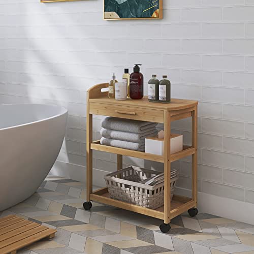 Bamboo Rolling Kitchen Island Cart with Storage