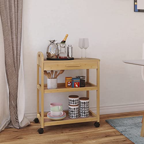 Bamboo Rolling Kitchen Island Cart with Storage