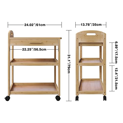 Bamboo Rolling Kitchen Island Cart with Storage