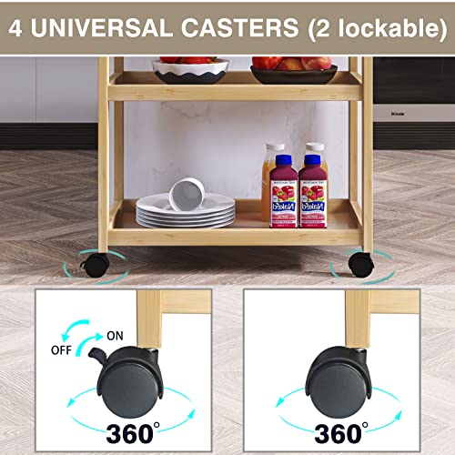 Bamboo Rolling Kitchen Island Cart with Storage
