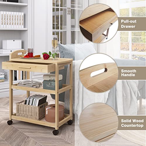 Bamboo Rolling Kitchen Island Cart with Storage