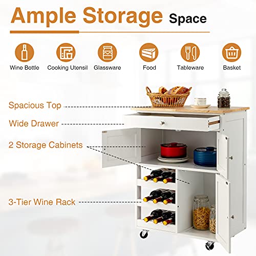 COSTWAY Rolling Kitchen Serving Trolley with Storage