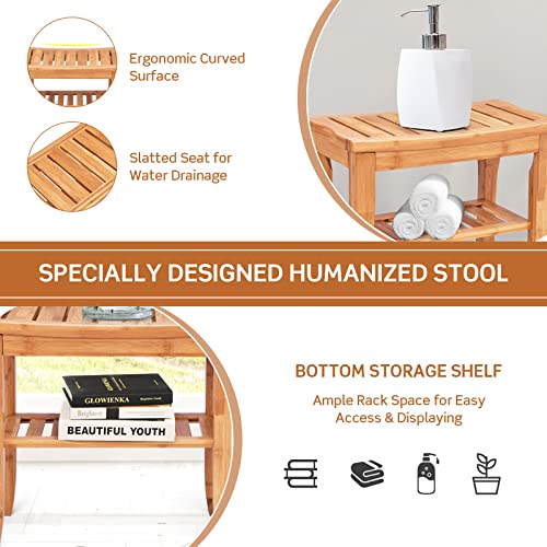 Bamboo Shower Bench with Storage Shelf, Waterproof