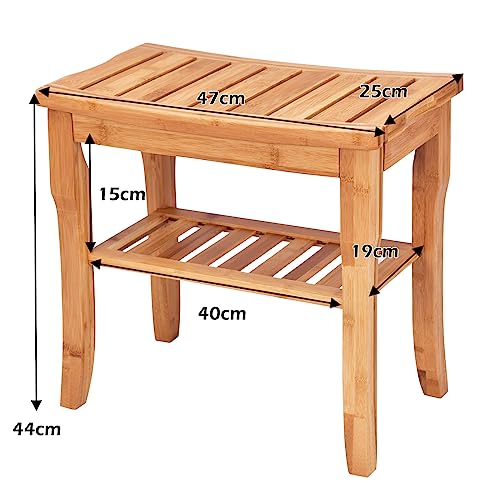 Bamboo Shower Bench with Storage Shelf, Waterproof
