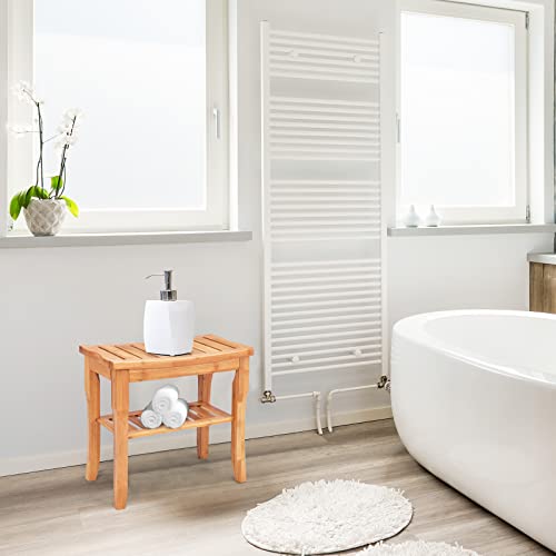 Bamboo Shower Bench with Storage Shelf, Waterproof