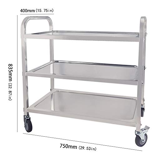3-Tier Stainless Steel Kitchen Trolley with Locking Wheels