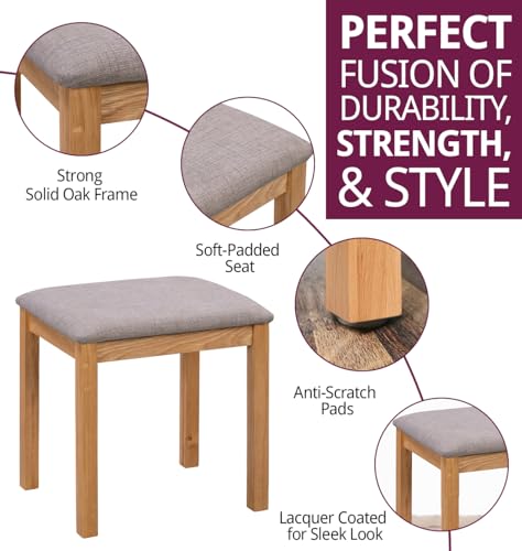 Hereford Grey Wooden Dressing Table Stool with Padded Seat