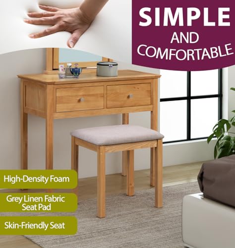 Hereford Grey Wooden Dressing Table Stool with Padded Seat
