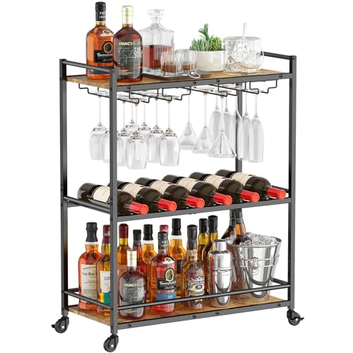 Rustic Brown 3-Tier Lockable Drink Trolley