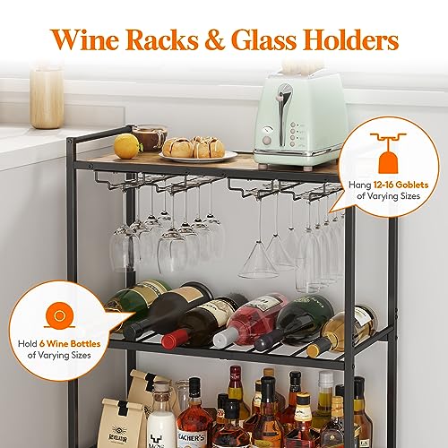 Rustic Brown 3-Tier Lockable Drink Trolley
