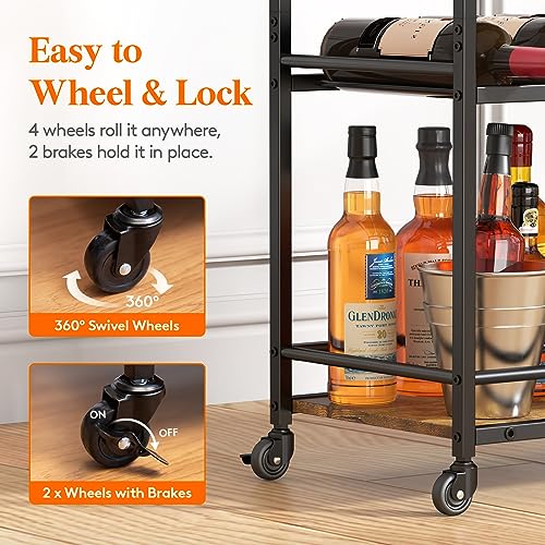 Rustic Brown 3-Tier Lockable Drink Trolley