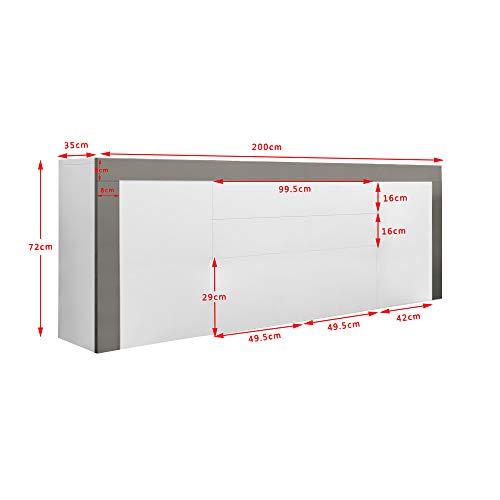 Panana 200cm Modern High Gloss Sideboard Cabinet