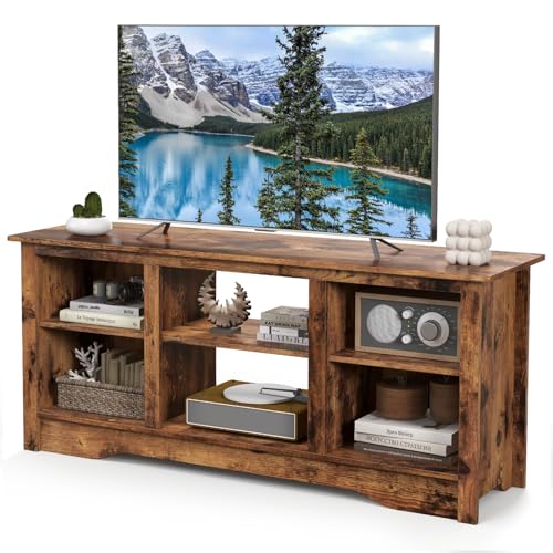 Rustic Brown Wooden TV Stand for 65-Inch TVs