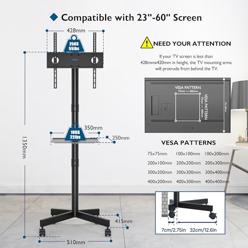 Portable Mobile TV Stand with Wheels and Laptop Shelf