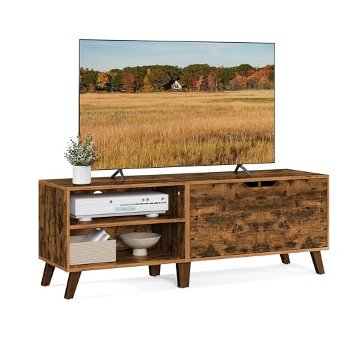 VASAGLE Rustic Brown TV Stand with Adjustable Shelves