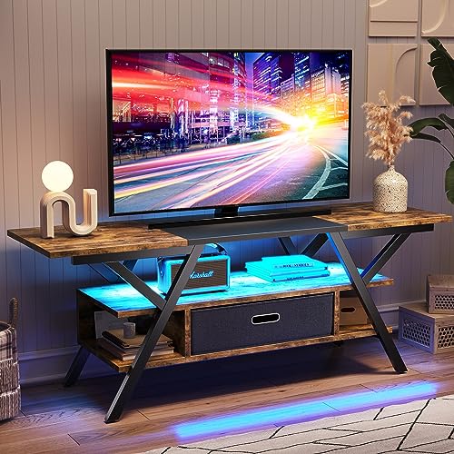 Bestier Rustic TV Stand with LED Lights for 55" TVs