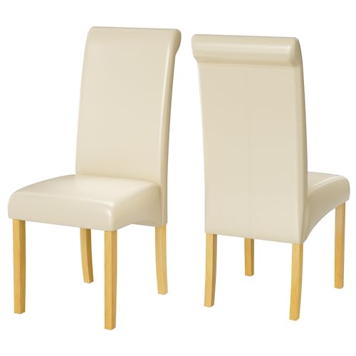 Set of 2 Ivory Faux Leather Dining Chairs