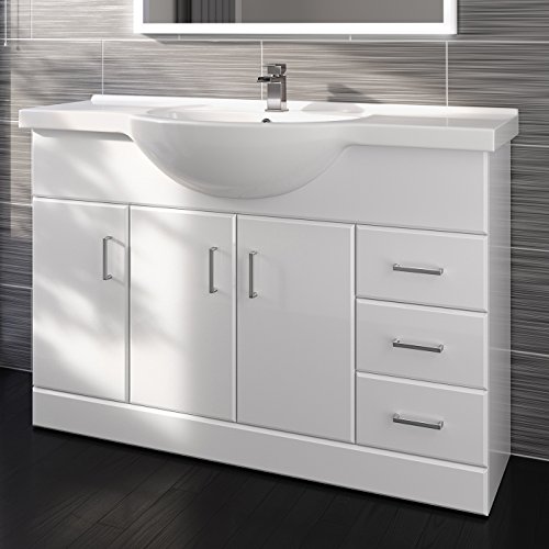White Gloss 1200mm Vanity Sink Cabinet with Drawer