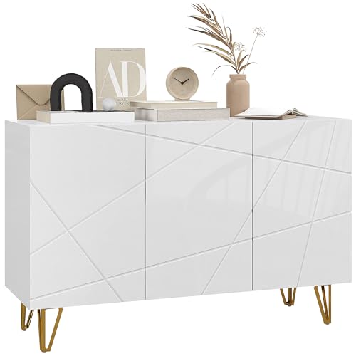 High Gloss Freestanding Storage Cabinet with Adjustable Shelves