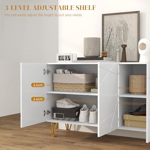 High Gloss Freestanding Storage Cabinet with Adjustable Shelves