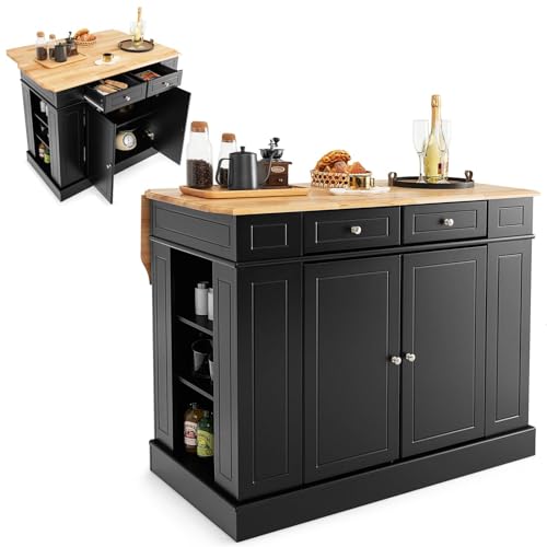 COSTWAY Drop-Leaf Kitchen Island with Storage Solutions