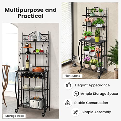 5-Tier Metal Baker's Rack with Wine Storage