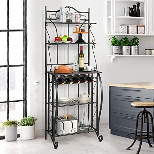5-Tier Metal Baker's Rack with Wine Storage