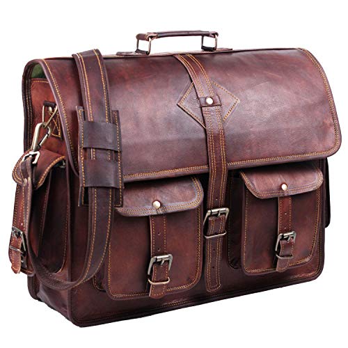 Vintage Full Grain Leather Messenger Bag for Men