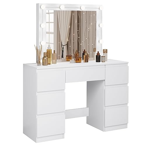WOLTU LED Vanity Dressing Table with 7 Drawers