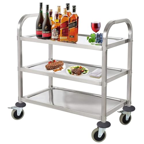 Stainless Steel 3-Tier Serving Trolley on Wheels